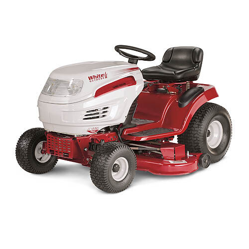 White riding shop lawn mower