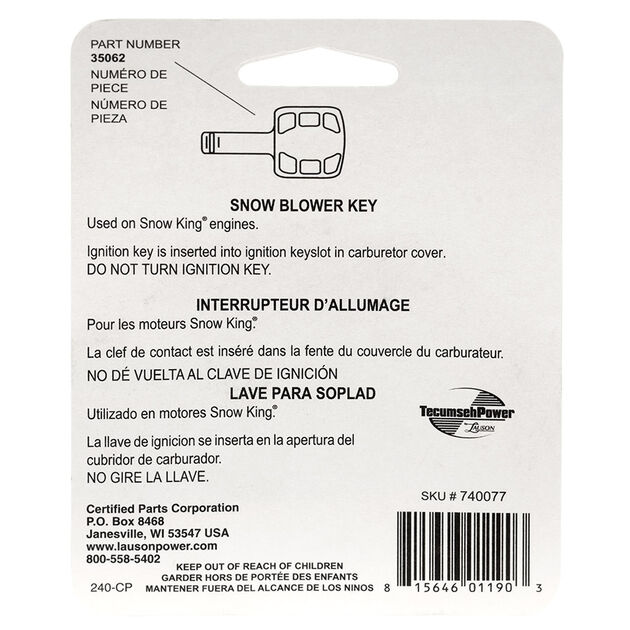 Tecumseh Snow Blower Key/ Ignition - 2/pack