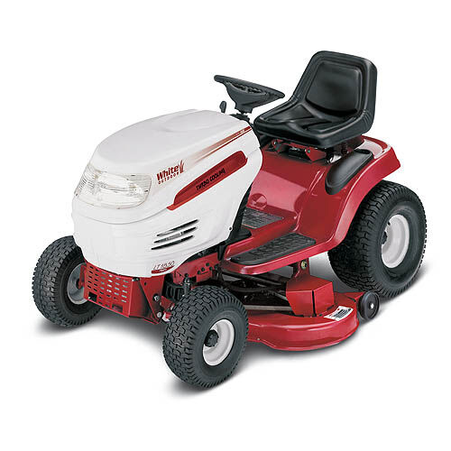 White riding shop lawn mower