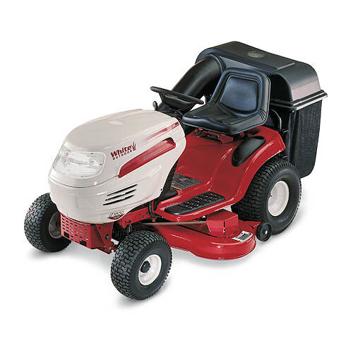 White riding shop lawn mower