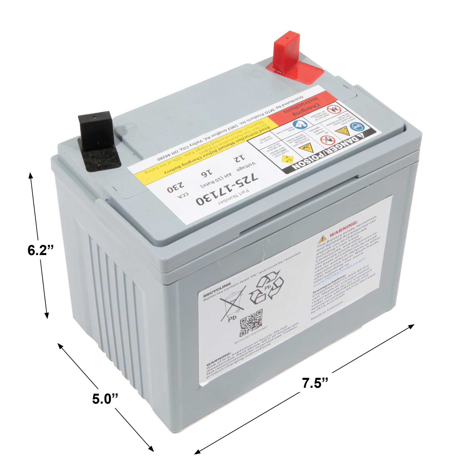 12 Volt Absorbent Glass Mat AGM Battery 230 CCA 725P17130 MTD Parts Canada
